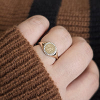 14K Solid Gold Diamond Signet Ring Personalized Initials Round Men Women