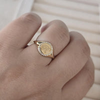 14K Solid Gold Diamond Signet Ring Personalized Initials Round Men Women