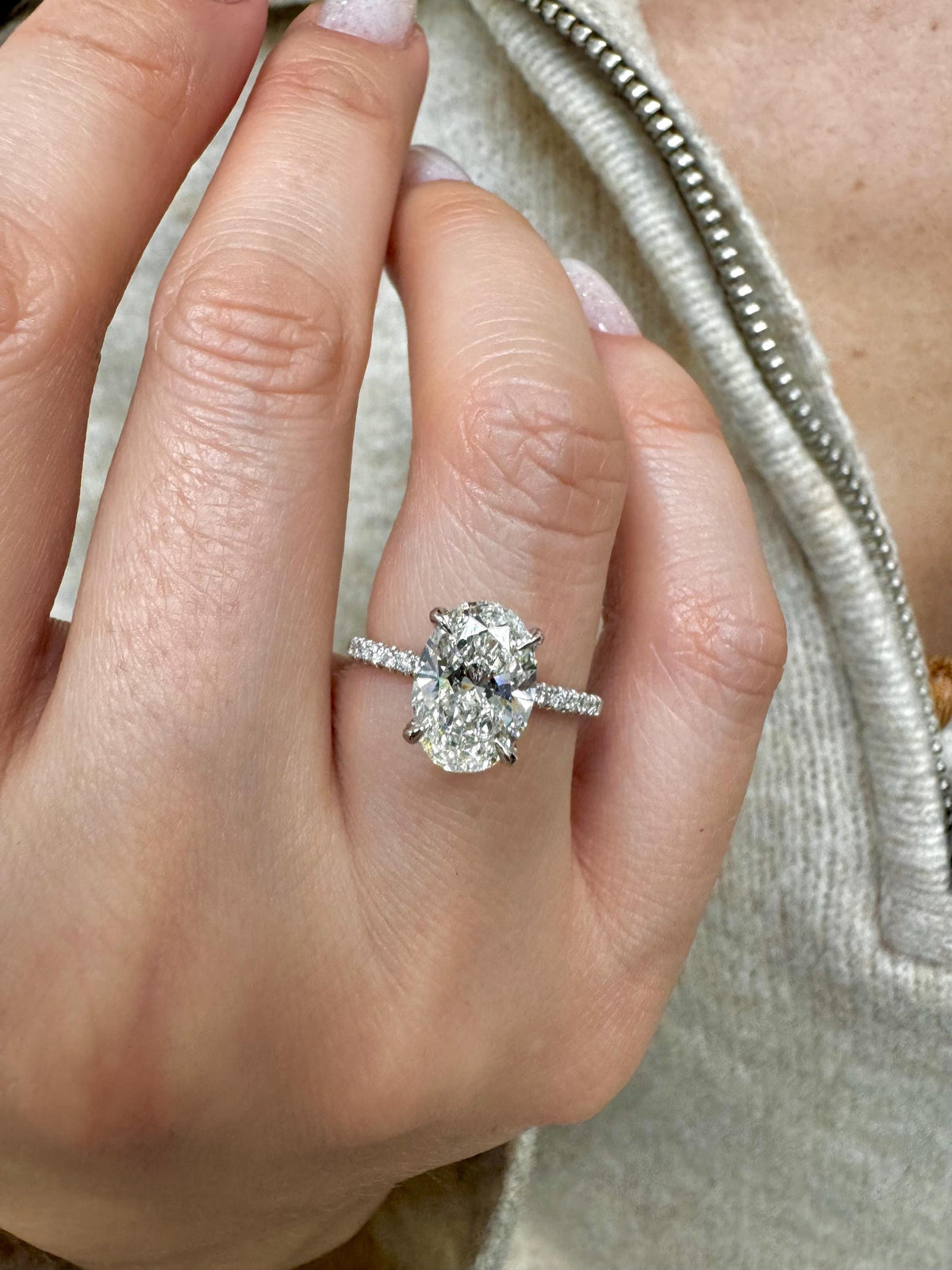 2 Carat Oval Lab Diamond Engagement Ring: 14K Gold Hidden Halo, IGI Certified
