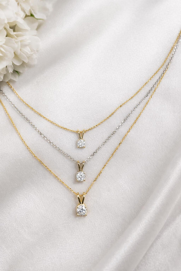 14K Gold Lab Grown Diamond Solitaire Necklace Dainty Diamond Pendant