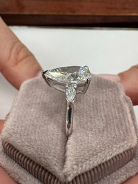 3 Carat E VVS2 Pear Lab Grown Diamond Ring Three Stone Solitaire IGI Certified