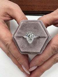 3 Carat E VVS2 Pear Lab Grown Diamond Ring Three Stone Solitaire IGI Certified