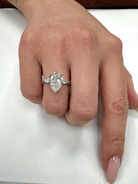 3 Carat E VVS2 Pear Lab Grown Diamond Ring Three Stone Solitaire IGI Certified