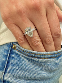 3 Carat E VVS2 Pear Lab Grown Diamond Ring Three Stone Solitaire IGI Certified