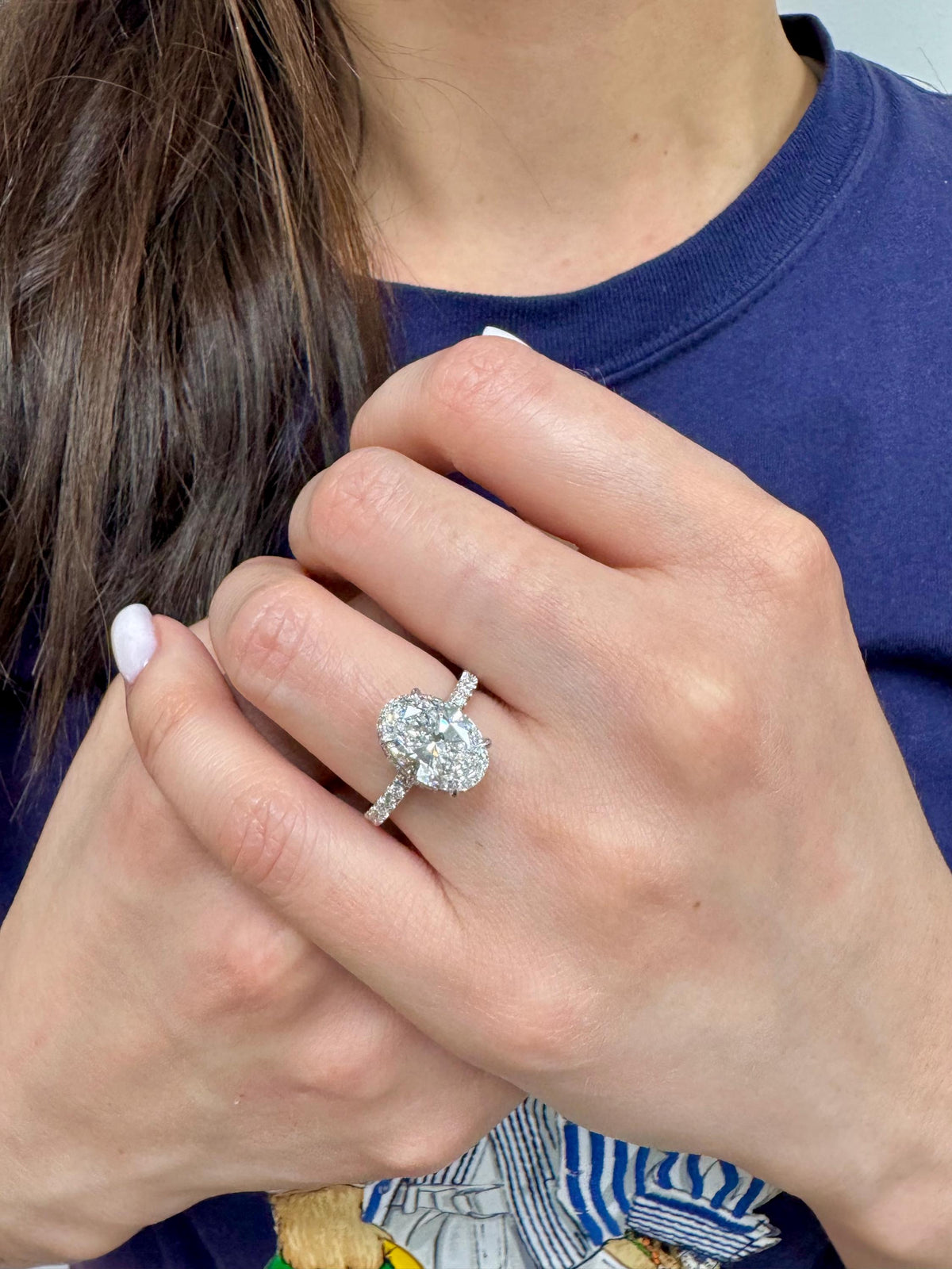 3 Carat E VVS2 Oval Lab Grown Diamond Engagement Ring Hidden Halo 14k Gold