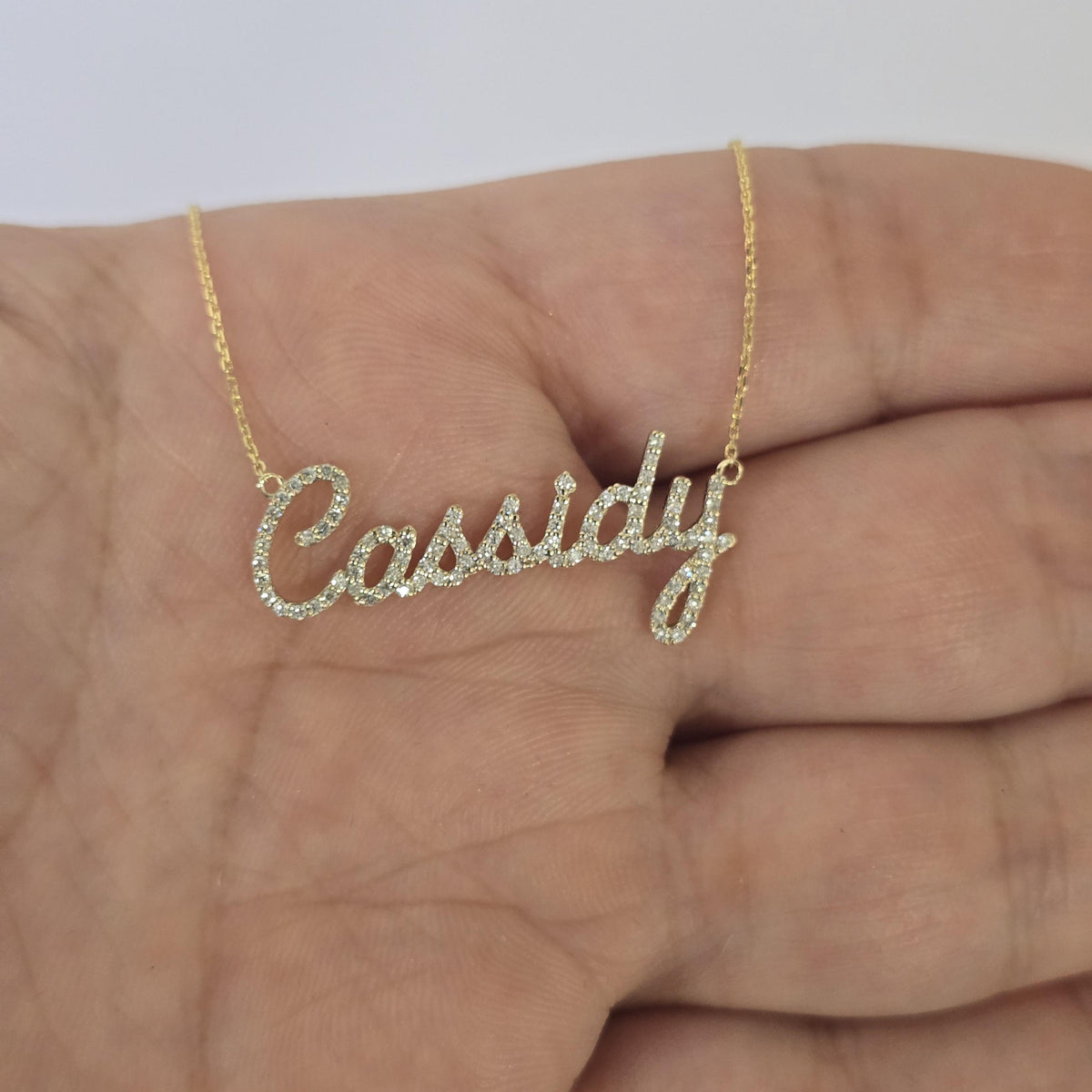 14k Solid Gold Diamond Name Necklace, Personalized Script Pendant