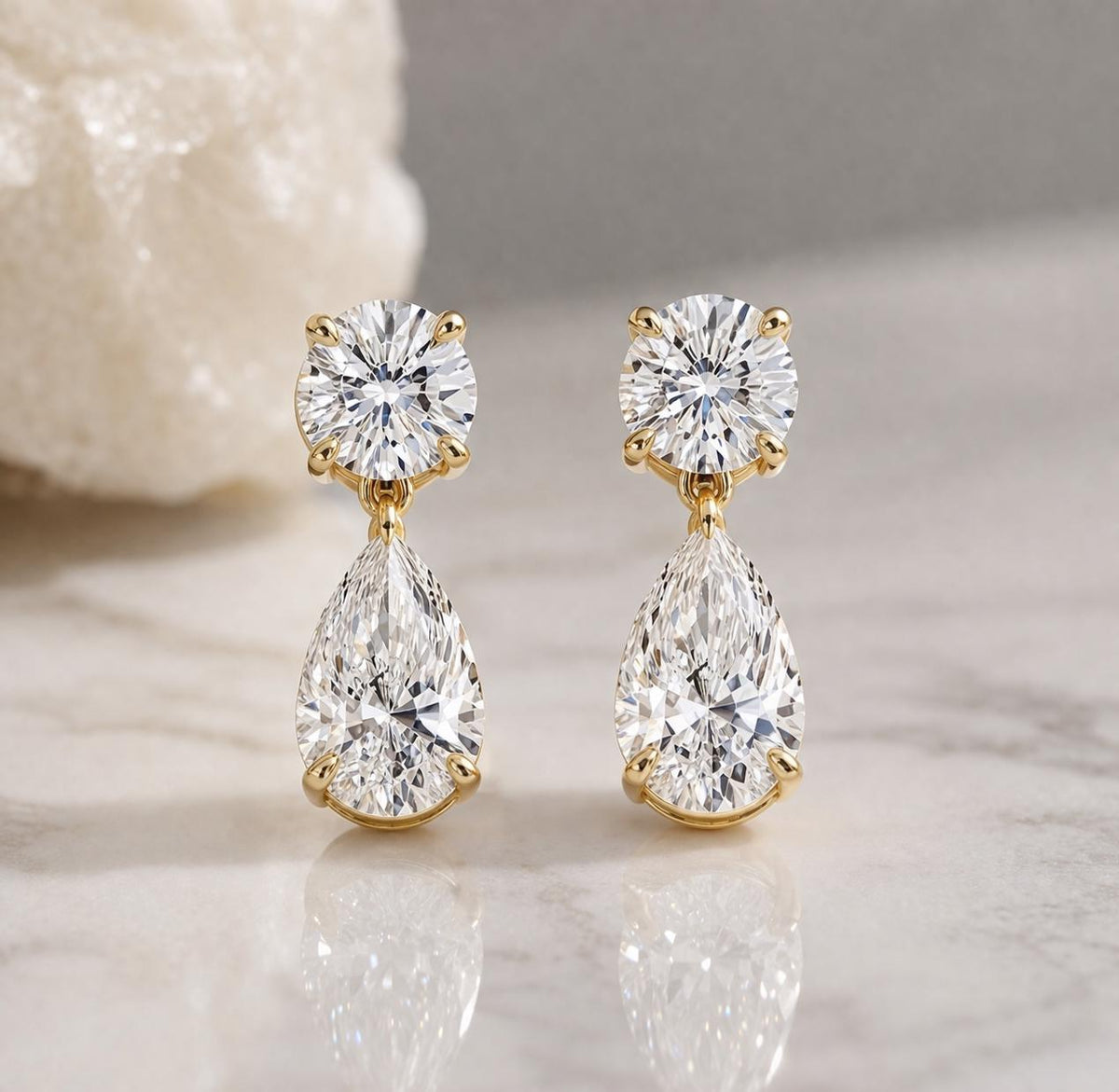 3 Ct E-VS1 Lab Grown Diamond Drop Earrings, Round Pear Shape Bridal Dangle Earrings