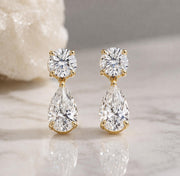 3 Carat Round &amp; Pear Lab-Grown Diamond Drop Earrings — view 3