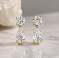3 Ct E-VS1 Lab Grown Diamond Drop Earrings, Round Pear Shape Bridal Dangle Earrings