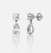 3 Carat Round &amp; Pear Lab-Grown Diamond Drop Earrings — view 5