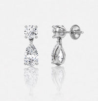 3 Ct E-VS1 Lab Grown Diamond Drop Earrings, Round Pear Shape Bridal Dangle Earrings