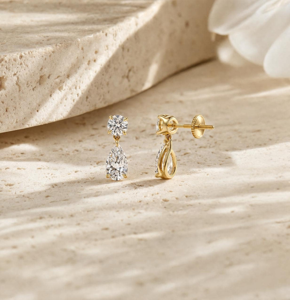 3 Ct E-VS1 Lab Grown Diamond Drop Earrings, Round Pear Shape Bridal Dangle Earrings