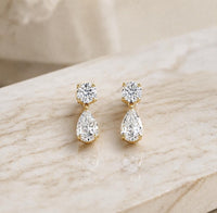 3 Ct E-VS1 Lab Grown Diamond Drop Earrings, Round Pear Shape Bridal Dangle Earrings
