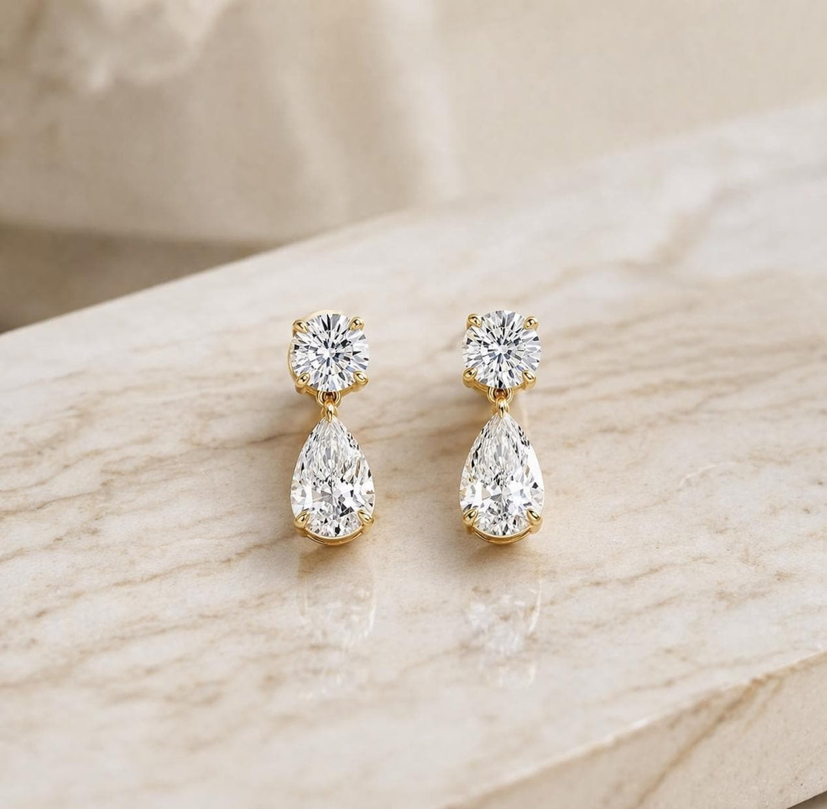 3 Ct E-VS1 Lab Grown Diamond Drop Earrings, Round Pear Shape Bridal Dangle Earrings
