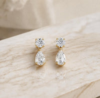 3 Ct E-VS1 Lab Grown Diamond Drop Earrings, Round Pear Shape Bridal Dangle Earrings