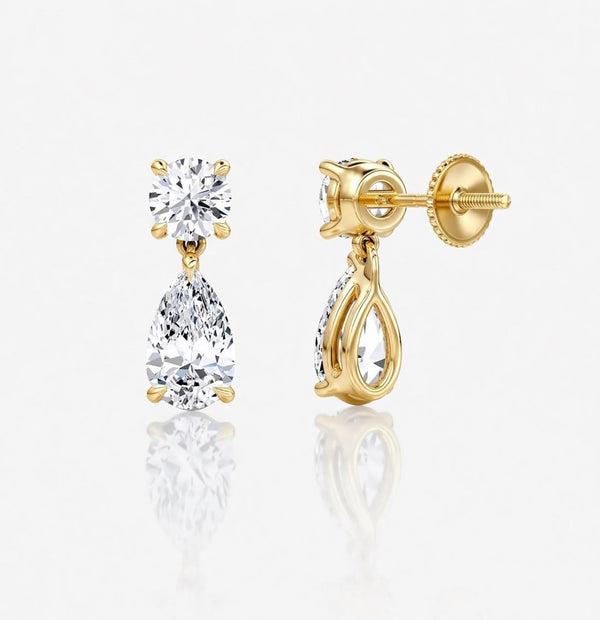 3 Ct E-VS1 Lab Grown Diamond Drop Earrings, Round Pear Shape Bridal Dangle Earrings
