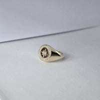 Personalized 14K Gold Diamond North Star Signature Ring Handmade Signet Ring Gift for Her