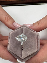 3 Carat E VVS2 Pear Lab Grown Diamond Ring Three Stone Solitaire IGI Certified