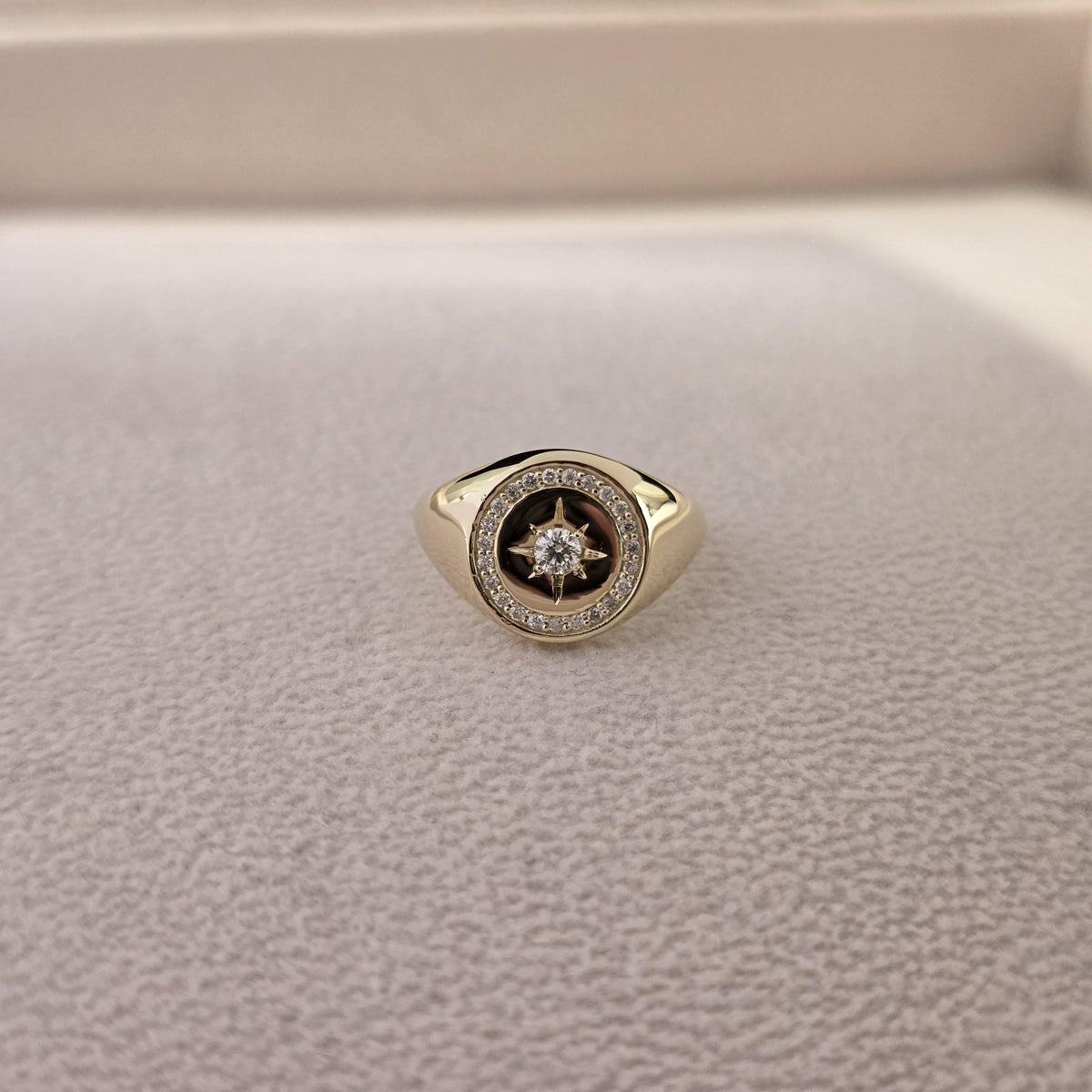 Personalized 14K Gold Diamond North Star Signature Ring Handmade Signet Ring Gift for Her