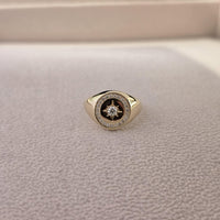 Personalized 14K Gold Diamond North Star Signature Ring Handmade Signet Ring Gift for Her