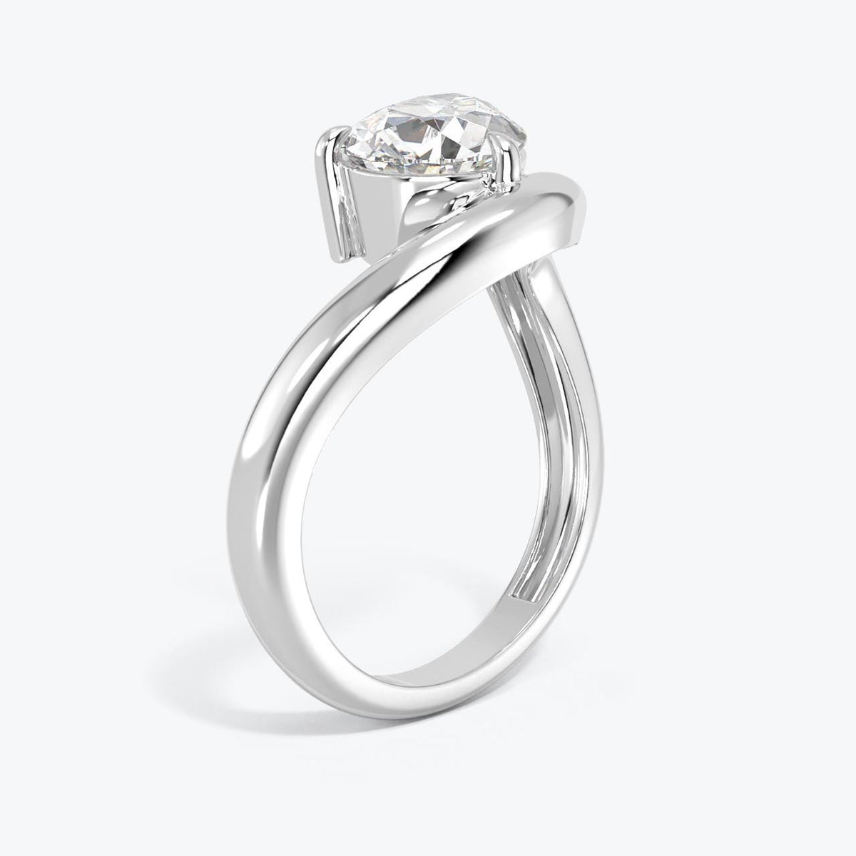 1 Carat Pear Cut Lab Grown Diamond Ring East West Engagement Ring Curved Wave Band 14K Solid Gold Solitaire Ring Minimalist Bridal Ring