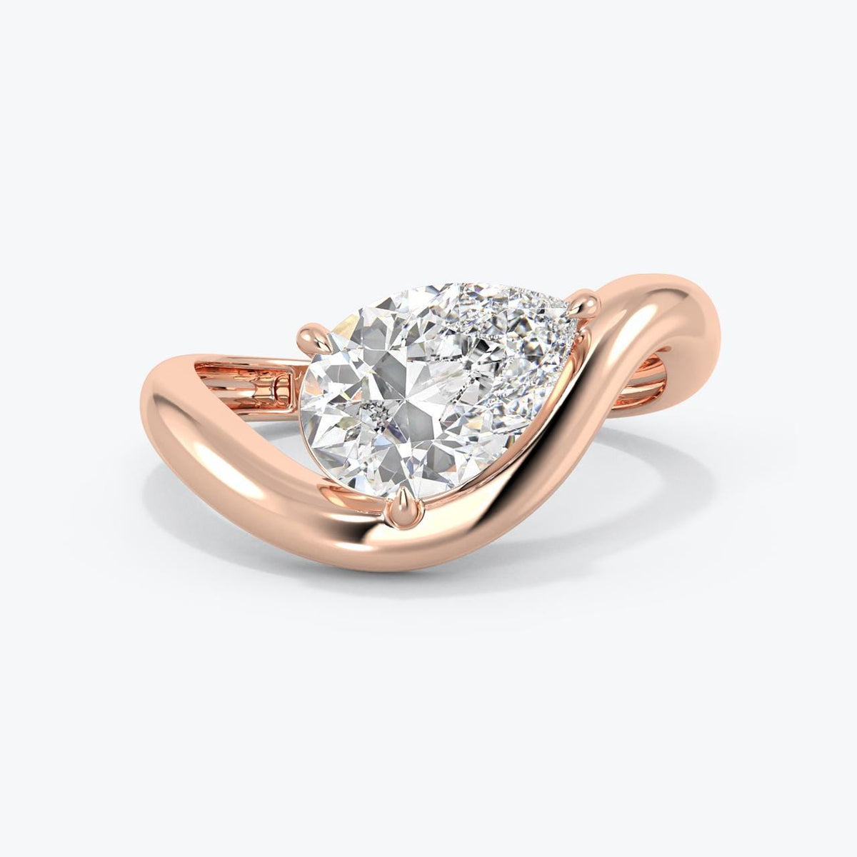 1 Carat Pear Cut Lab Grown Diamond Ring East West Engagement Ring Curved Wave Band 14K Solid Gold Solitaire Ring Minimalist Bridal Ring