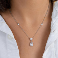 Lab Grown Diamond Necklace, Pear & Heart Pendant, 14K Gold