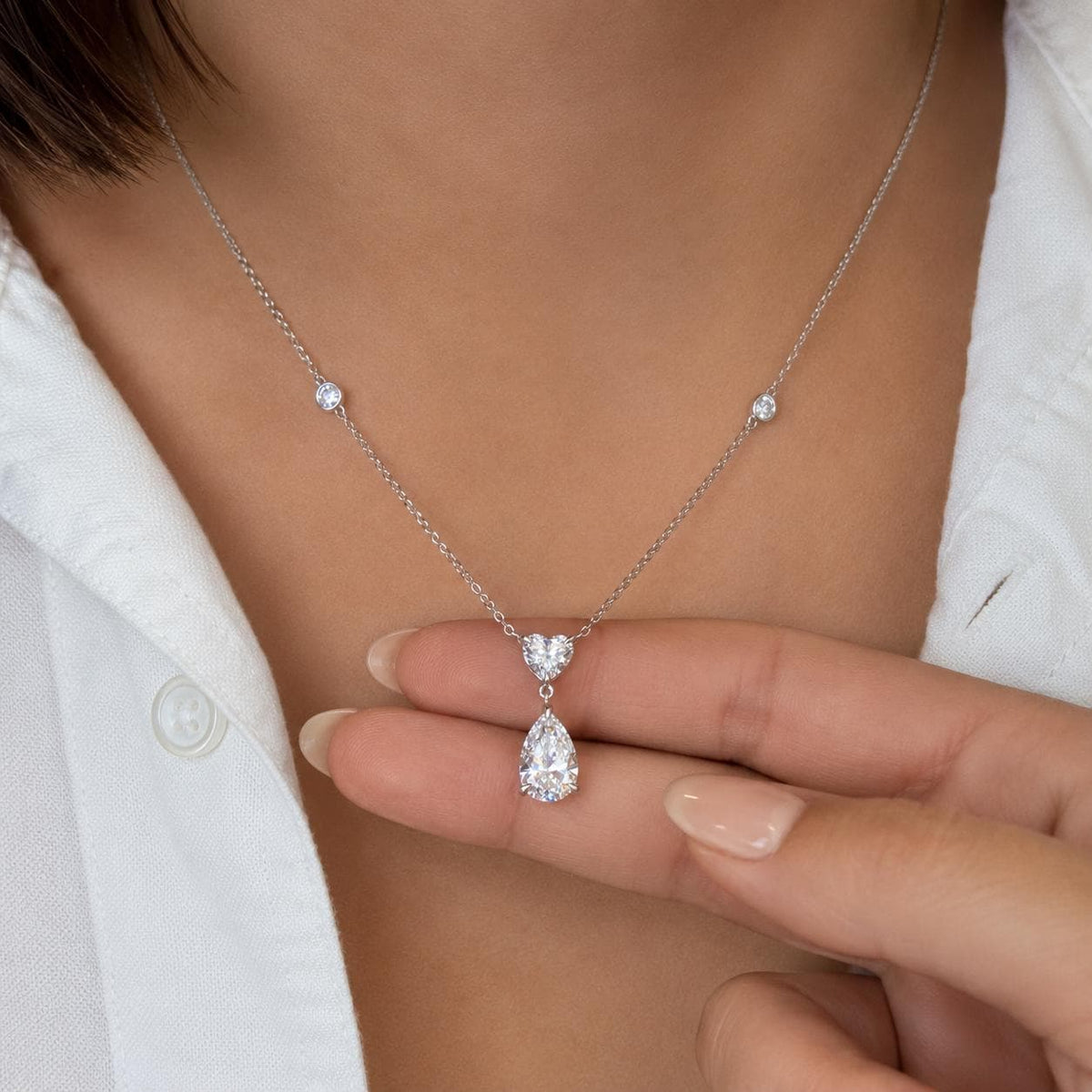 Lab Grown Diamond Necklace, Pear & Heart Pendant, 14K Gold