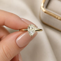 1 Carat E -VVS2 Pear Cut Lab Grown Diamond Engagement Ring: 14K Gold Solitaire