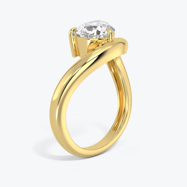 1 Carat Pear Cut Lab Grown Diamond Ring East West Engagement Ring Curved Wave Band 14K Solid Gold Solitaire Ring Minimalist Bridal Ring