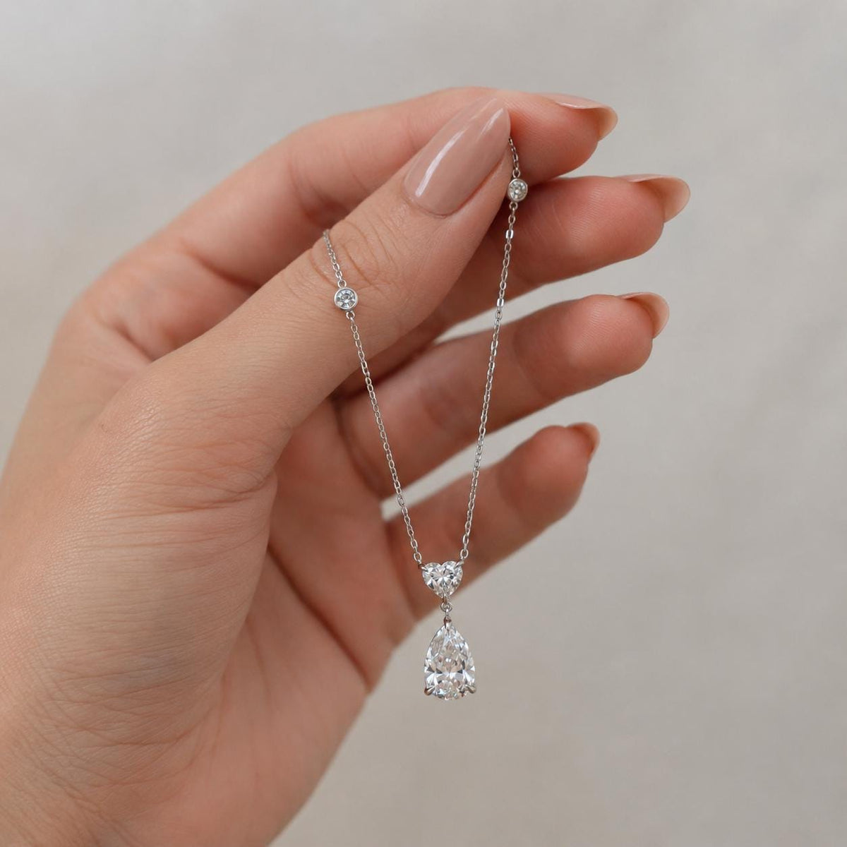 Lab Grown Diamond Necklace, Pear & Heart Pendant, 14K Gold