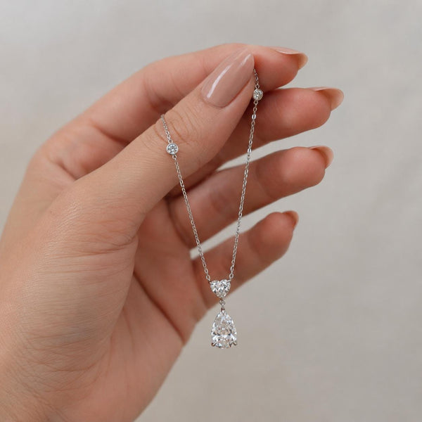 Lab Grown Diamond Necklace, Pear & Heart Pendant, 14K Gold