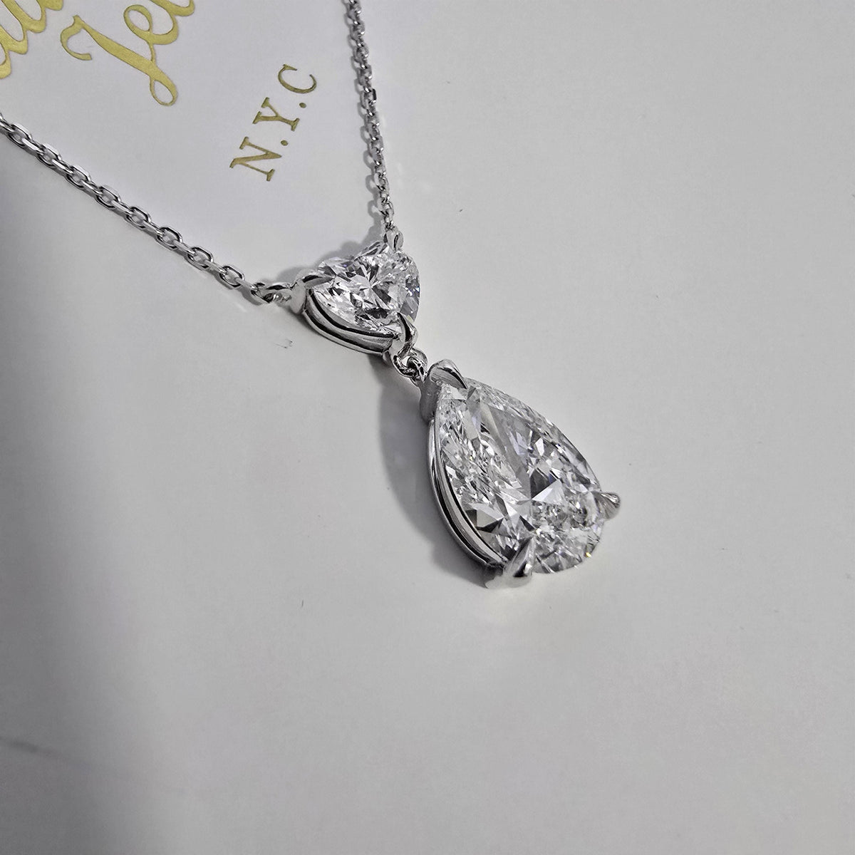 Lab Grown Diamond Necklace, Pear & Heart Pendant, 14K Gold