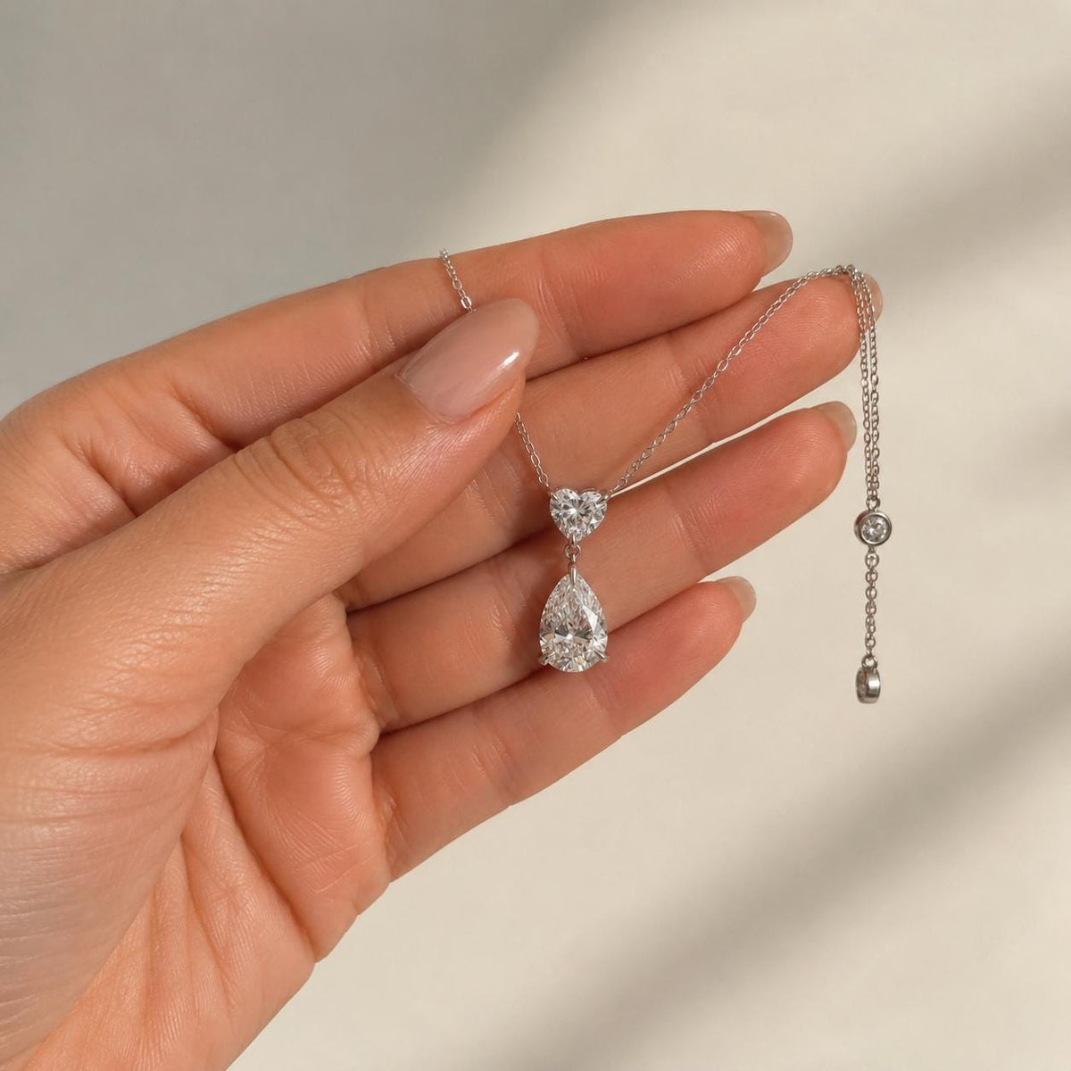 Lab Grown Diamond Necklace, Pear & Heart Pendant, 14K Gold