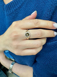 14K Solid Gold Diamond Signet Ring Personalized Initials Round Men Women