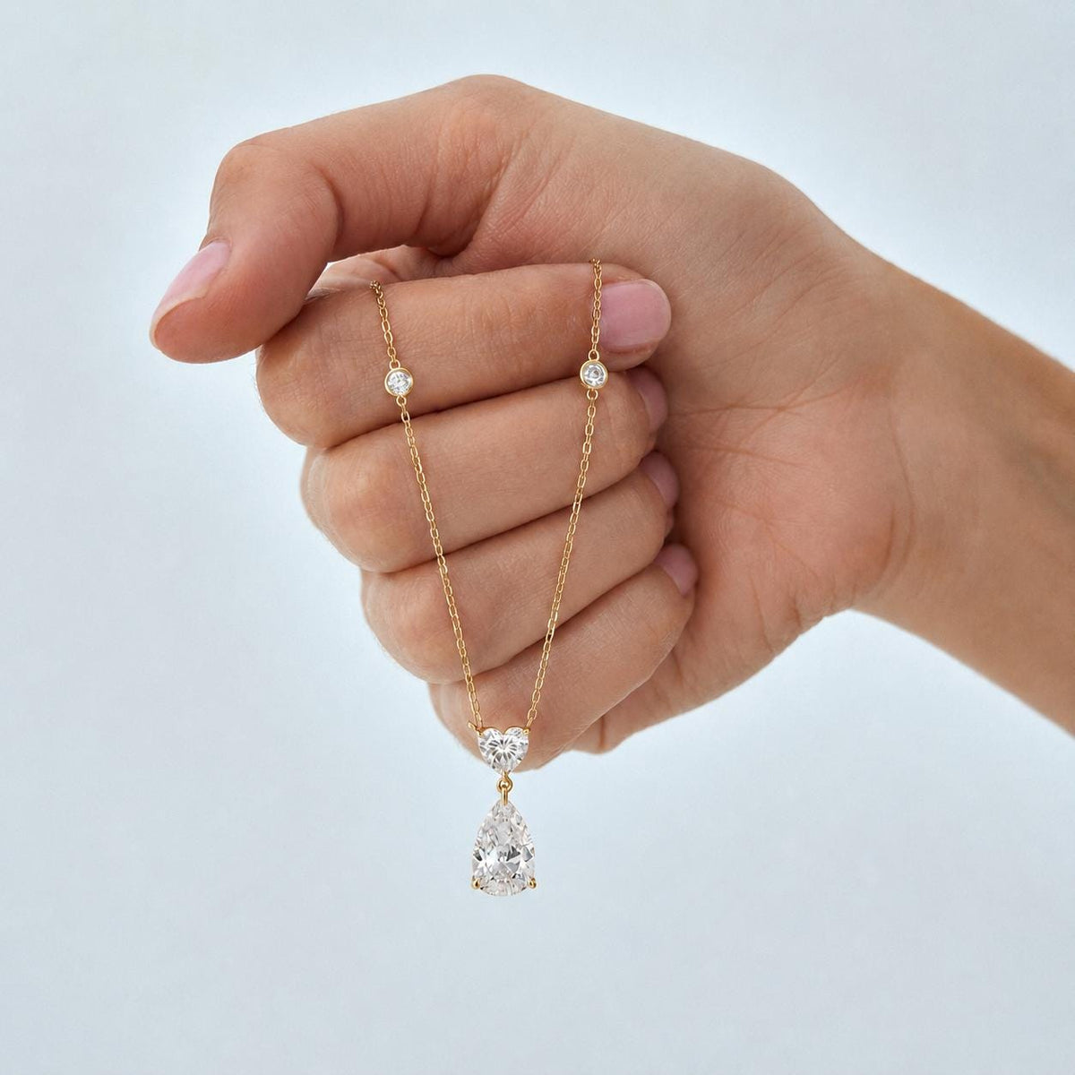 Lab Grown Diamond Necklace, Pear & Heart Pendant, 14K Gold