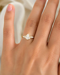 2 Carat Pear Lab Grown Diamond Engagement Ring, IGI Certified, Side Stone Ring, 14K Solid Gold