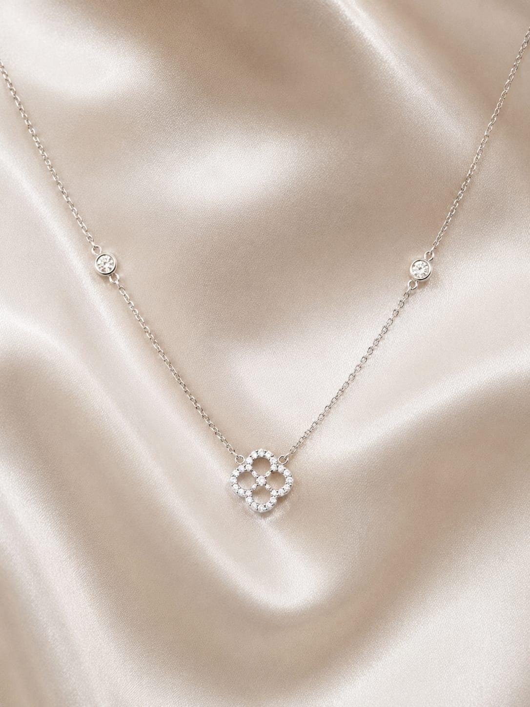 Diamond Clover Necklace in 14K Solid Gold, Lucky Clover Pendant