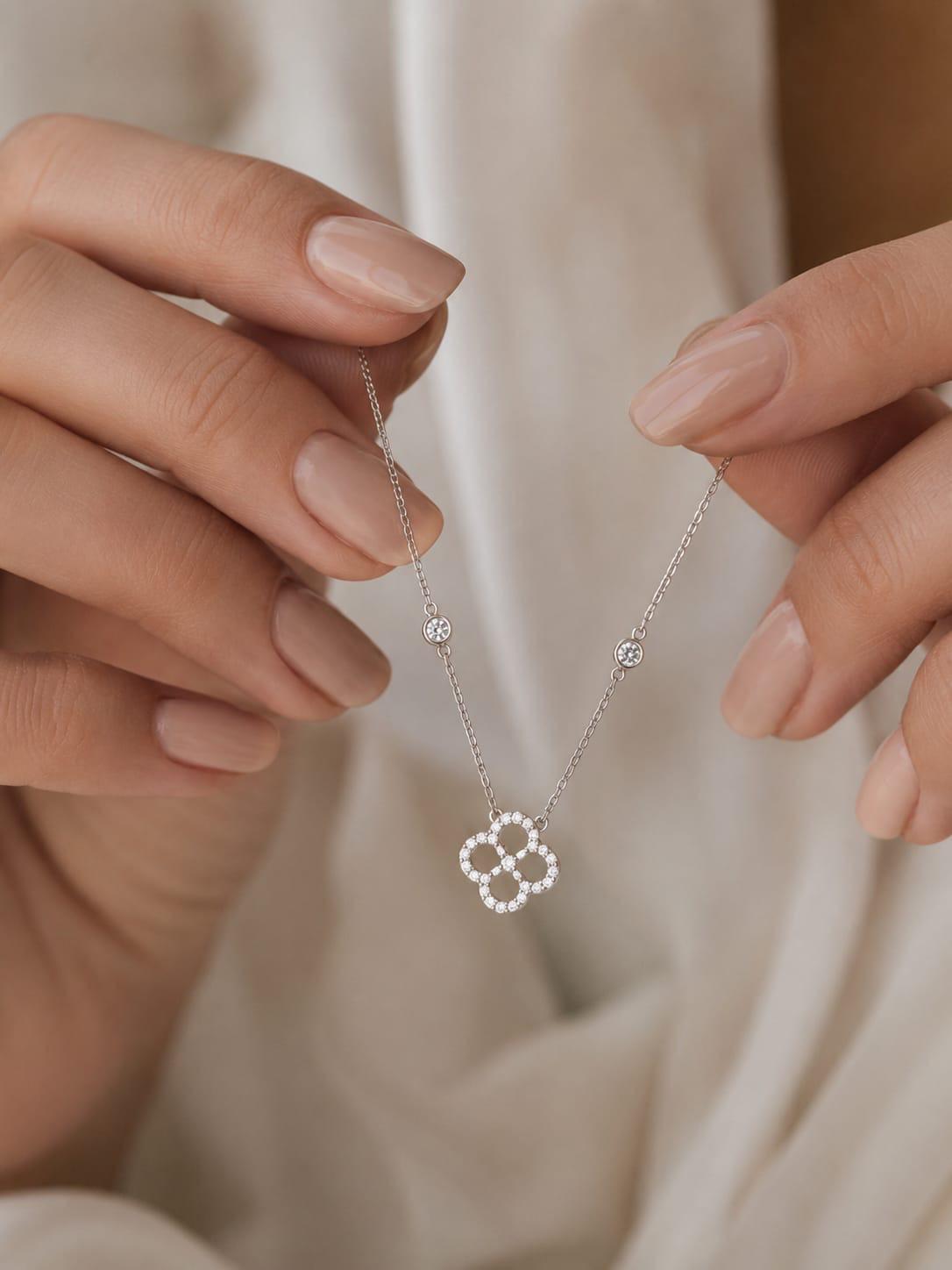 Diamond Clover Necklace in 14K Solid Gold, Lucky Clover Pendant