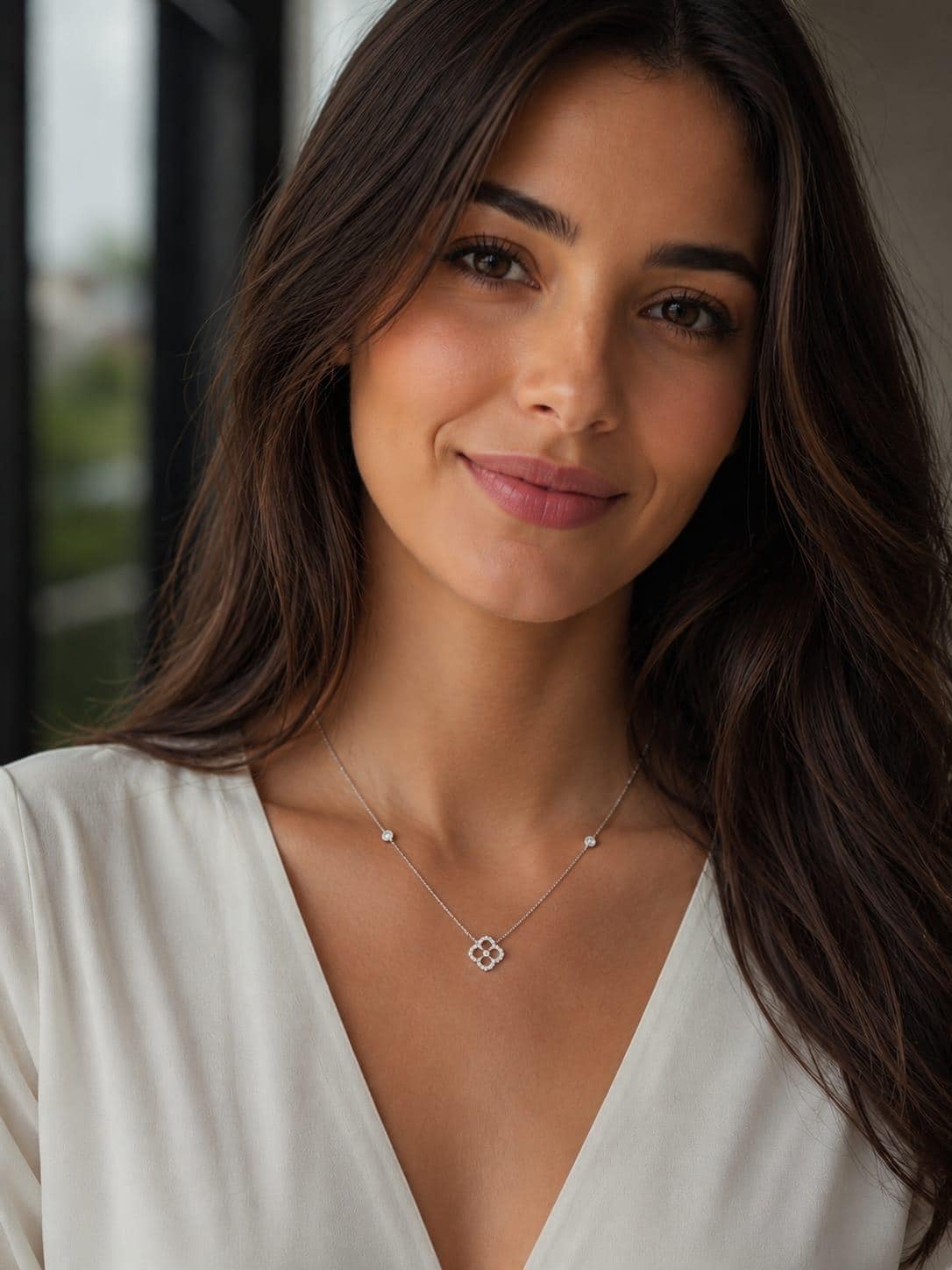Diamond Clover Necklace in 14K Solid Gold, Lucky Clover Pendant