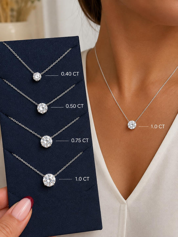 Lab Grown Diamond, Round Brilliant Ideal Cut Diamond Solitaire Necklace, VSS2 EF, 14K Solid Gold, IGI certified