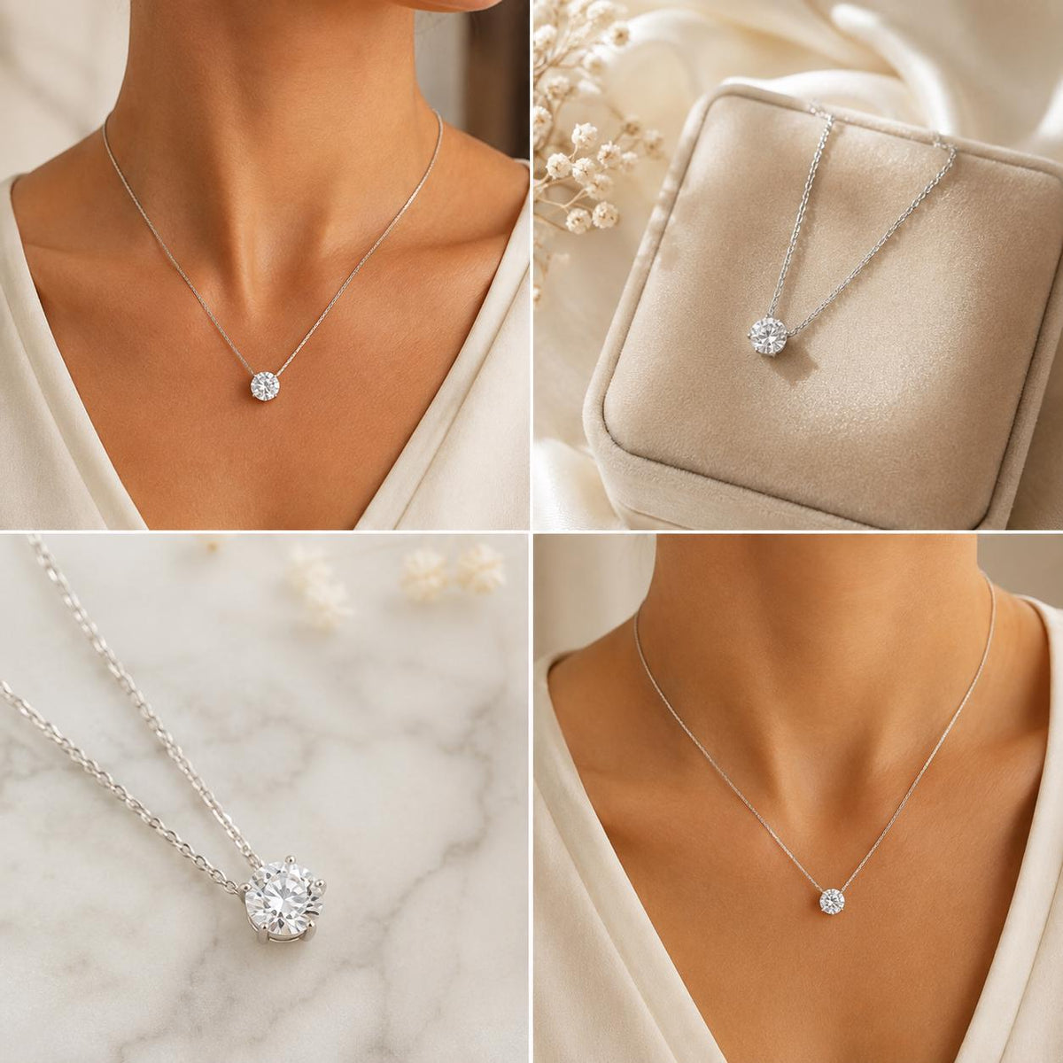 Lab Grown Diamond, Round Brilliant Ideal Cut Diamond Solitaire Necklace, VSS2 EF, 14K Solid Gold, IGI certified