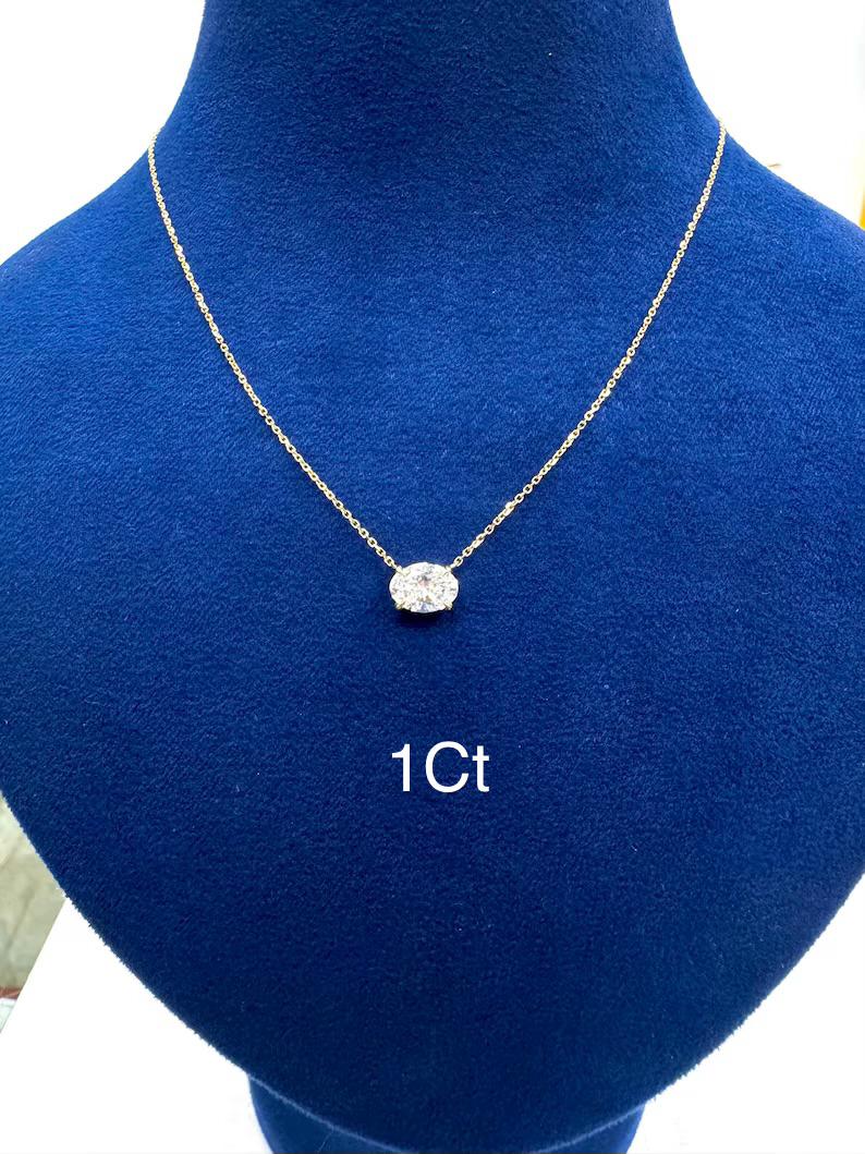 Oval Lab-Grown Diamond East-West Necklace 0.50 CT VS1 EF, 14K Solid Gold, IGI Certified