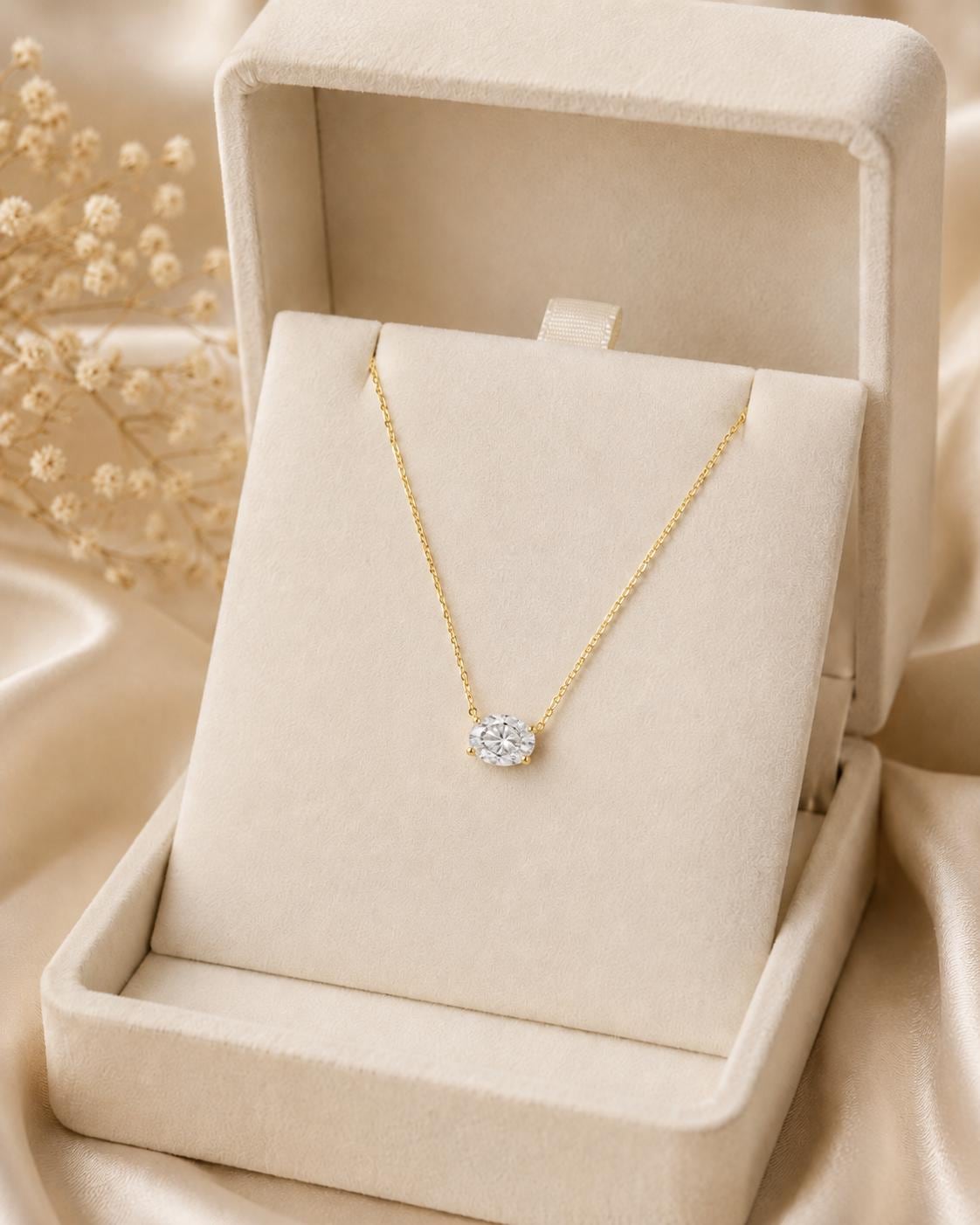 Oval Lab-Grown Diamond East-West Necklace 0.50 CT VS1 EF, 14K Solid Gold, IGI Certified
