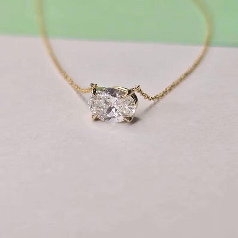 Oval Lab-Grown Diamond East-West Necklace 0.50 CT VS1 EF, 14K Solid Gold, IGI Certified