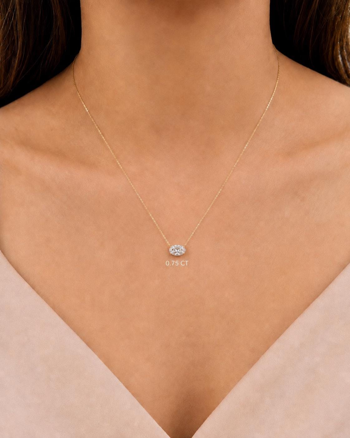 Oval Lab-Grown Diamond East-West Necklace 0.50 CT VS1 EF, 14K Solid Gold, IGI Certified