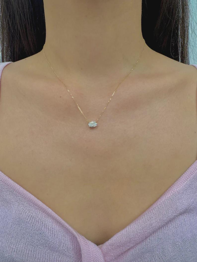 Oval Lab-Grown Diamond East-West Necklace 0.50 CT VS1 EF, 14K Solid Gold, IGI Certified