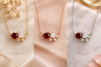 14K Gold Ruby Diamond Cluster Necklace, Round Gemstone Fine Jewelry, Birthday Necklace