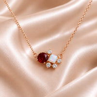 14K Gold Ruby Diamond Cluster Necklace, Round Gemstone Fine Jewelry, Birthday Necklace