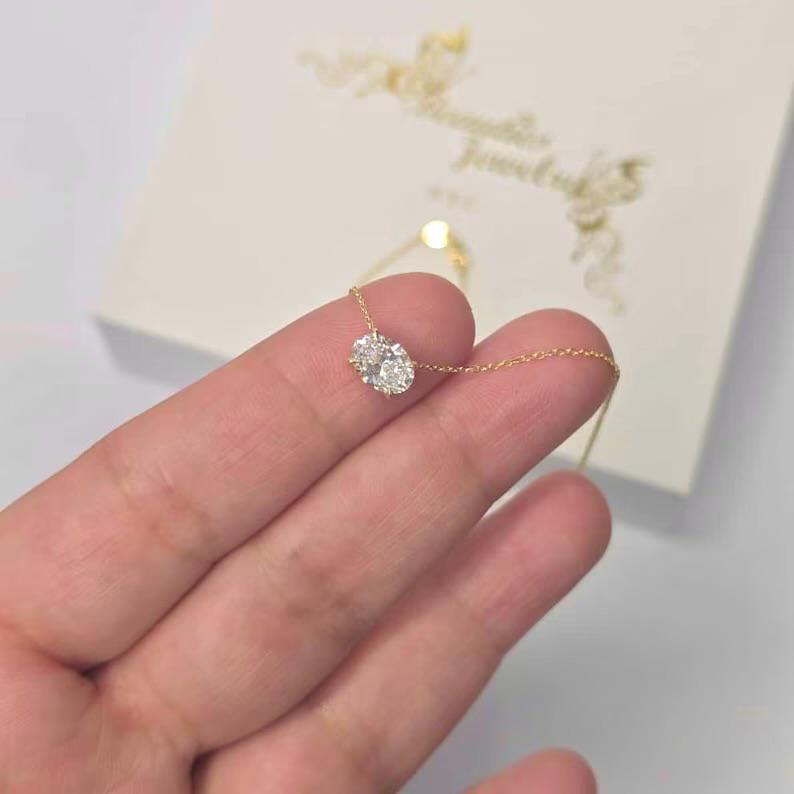 Oval Lab-Grown Diamond East-West Necklace 0.50 CT VS1 EF, 14K Solid Gold, IGI Certified